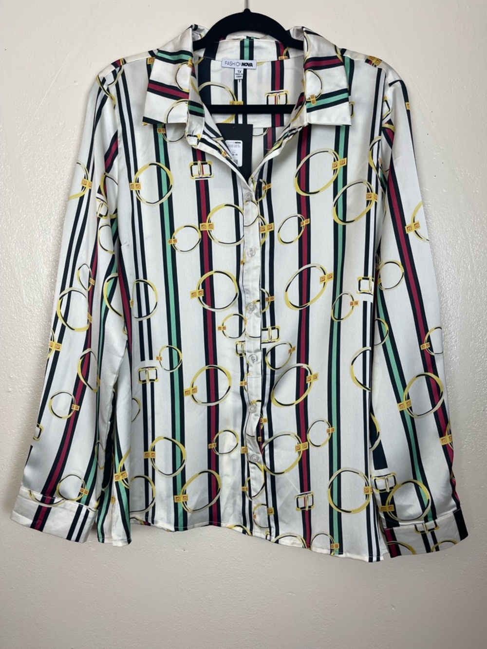 Fashion Nova Success Under My Belt Long Sleeve Button-Up Blouse